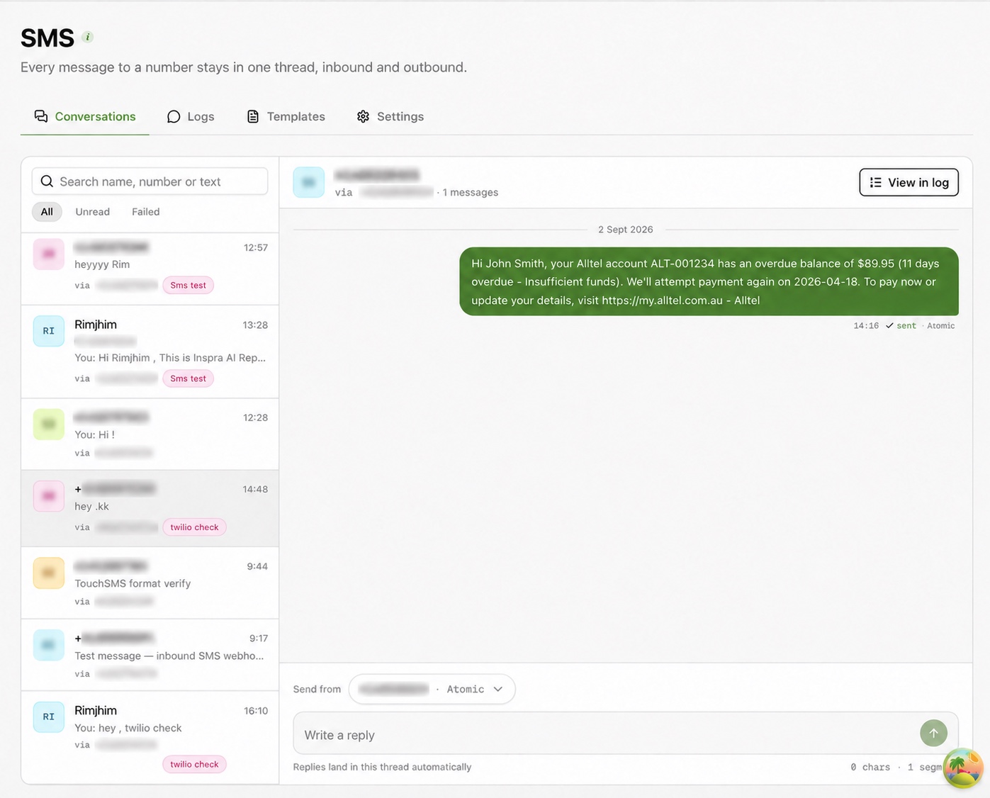 Manage SMS conversations in the dashboard