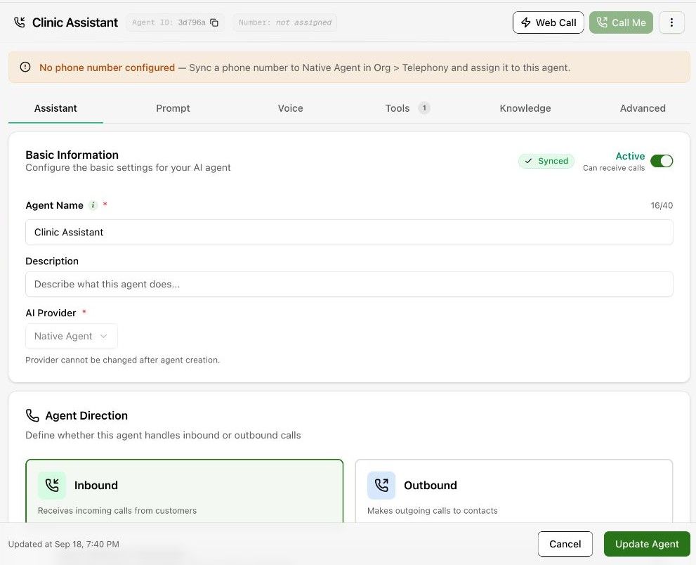 Test with a browser call in the dashboard