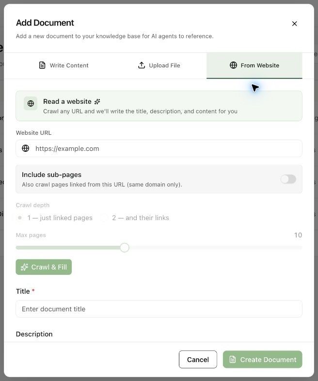 Import knowledge from a website