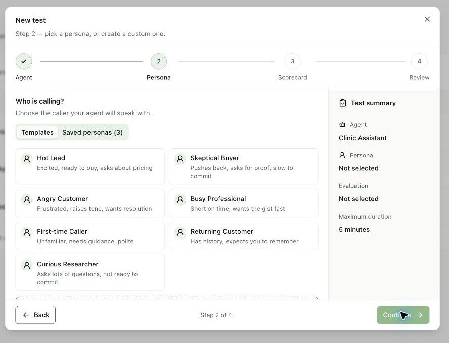 Create a simulated test scenario in the dashboard