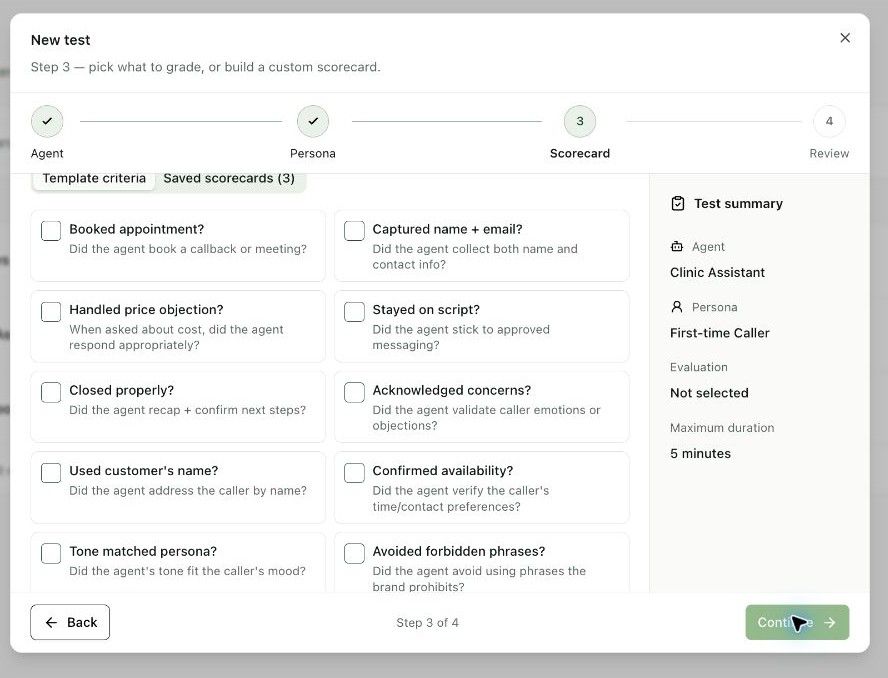 Choose a scorecard and run the test