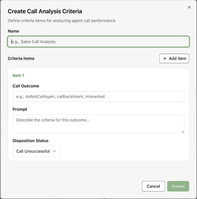 Create call analysis criteria
