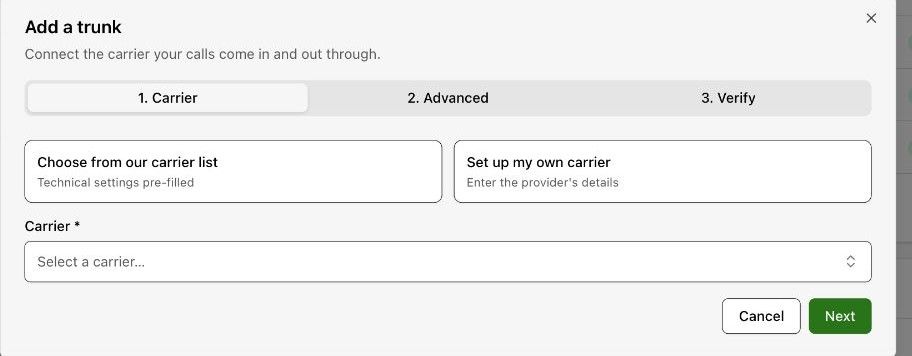 Connect telephony with a SIP trunk