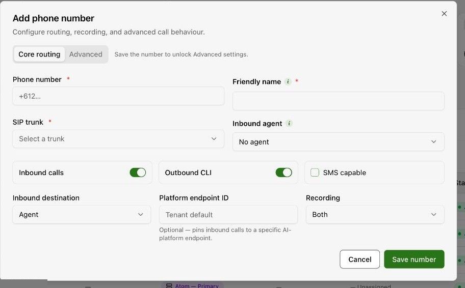 Add a number and receive inbound calls in the dashboard