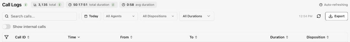 Find and export call records in the dashboard