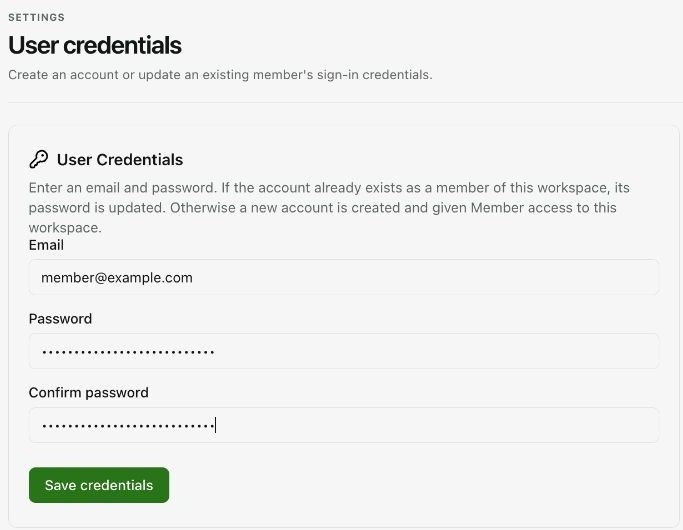 Manage member sign in credentials